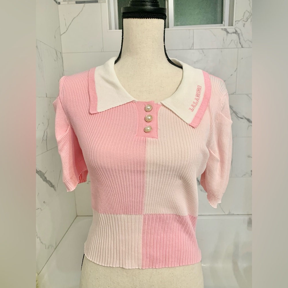 🌷KPOP🌷Pink Collar Cropped Blouse Made In Korea
